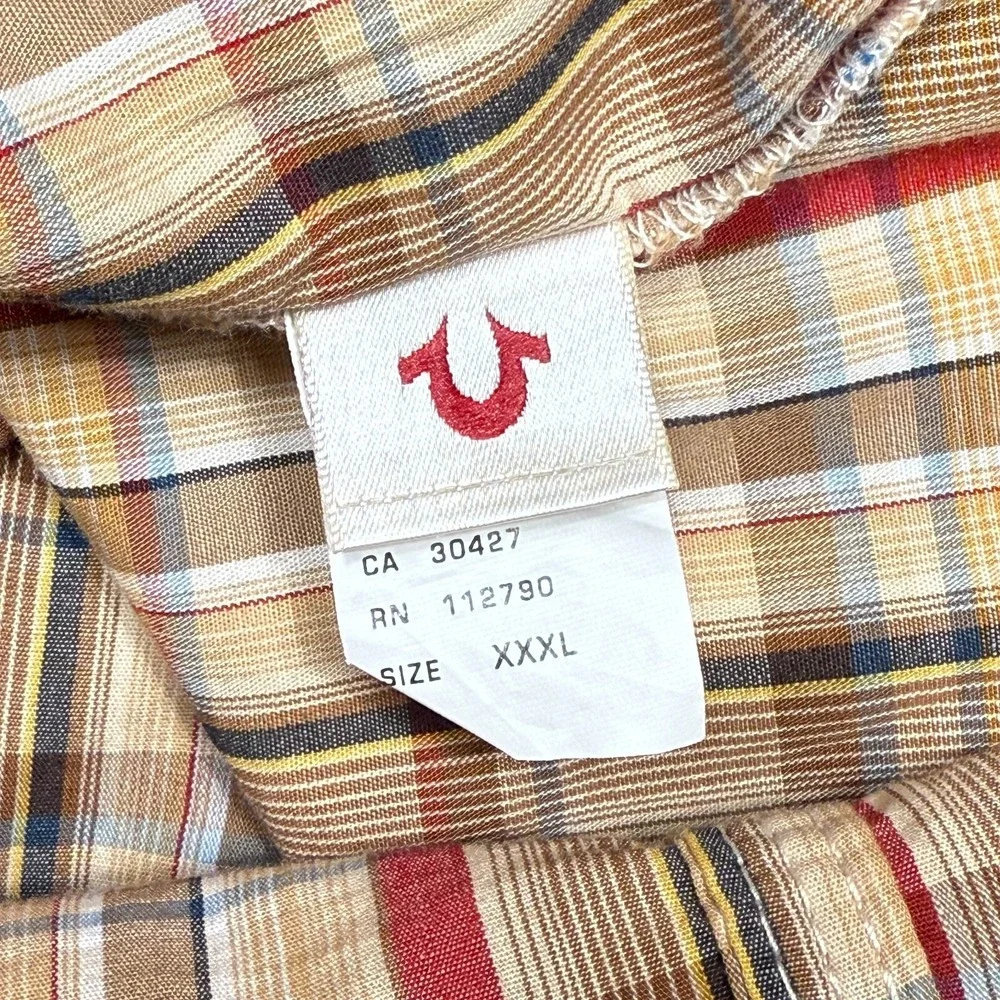 True Religion Mens 3XL Brown Red Plaid Pearl Snap Western Shirt ML4BG48MNT NWT